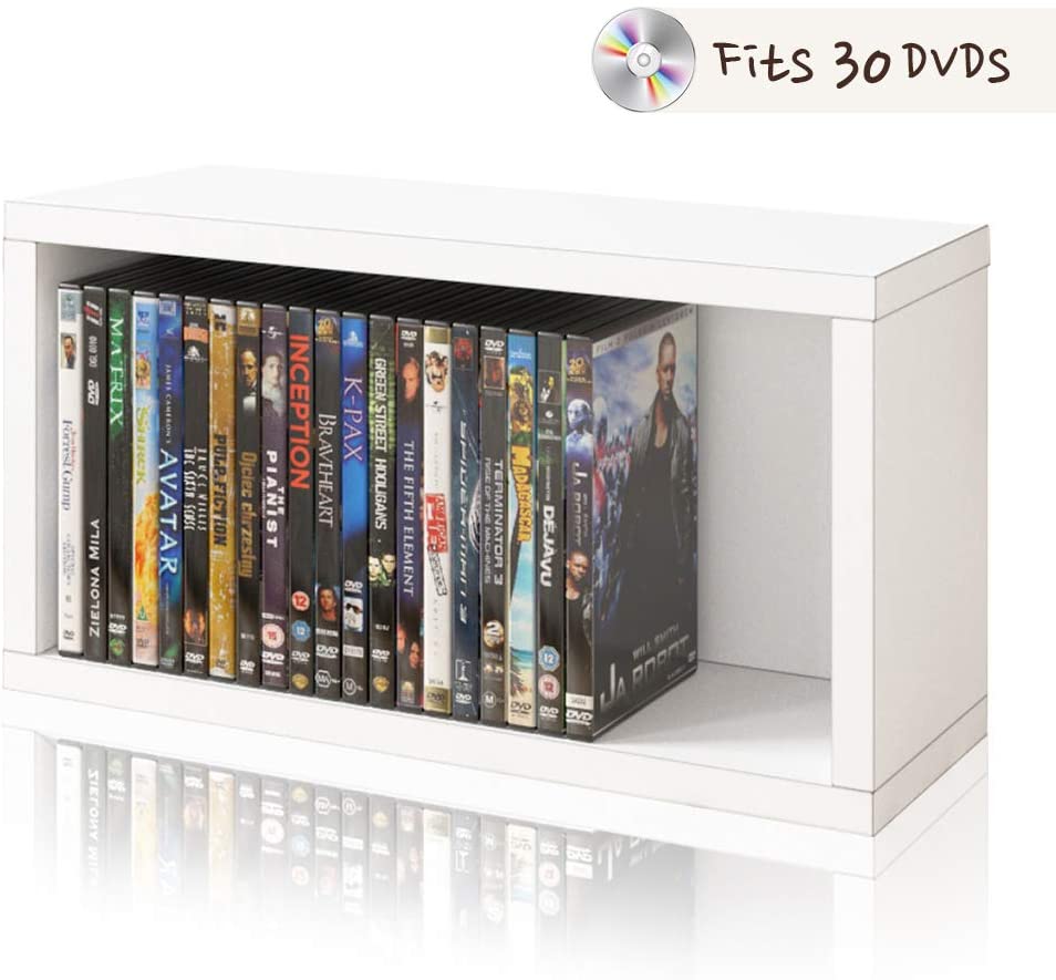  (Envío rápido) Estante de almacenamiento para CD y DVD, armario  de almacenamiento multimedia, para juegos, BluRay, pequeño estante para CD,  gabinete de color blanco y roble Sonoma de 40.6 x 9