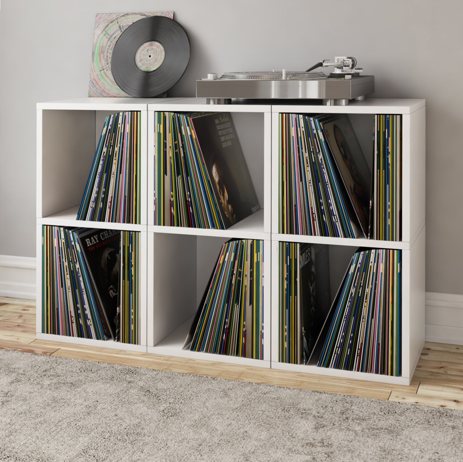 Way Basics | Vinyl Record Cube 2 Shelf, Grey