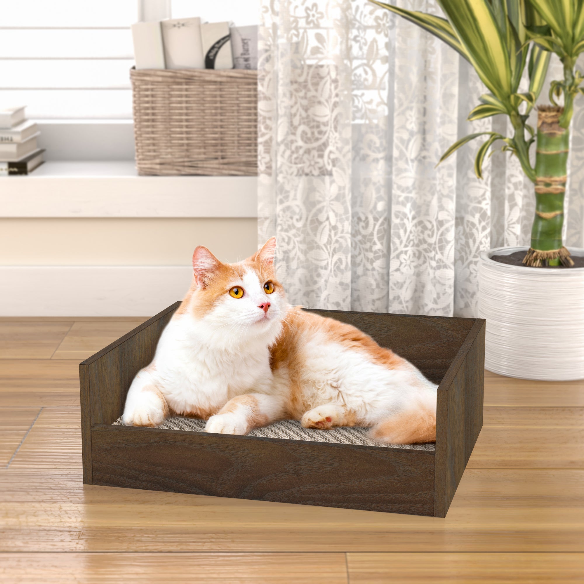 Cat Bed Deluxe with Organic Catnip in Royal Walnut - Way Basics