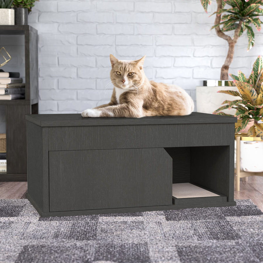 Cat Litter Box One Door Enclosure, Charcoal Black (pre-order ships 7/31)