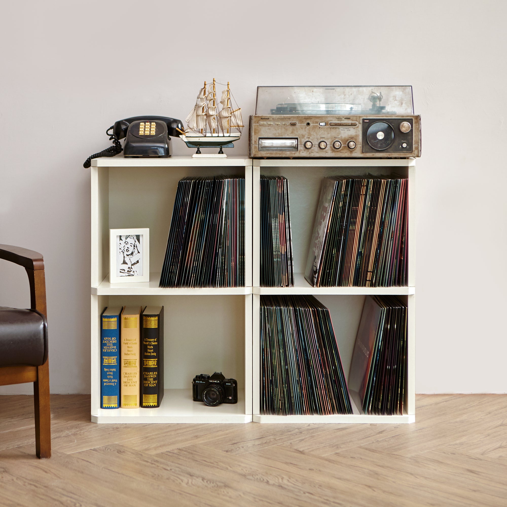 White Vinyl Record Album Storage Cube and Stackable Shelf - Way Basics