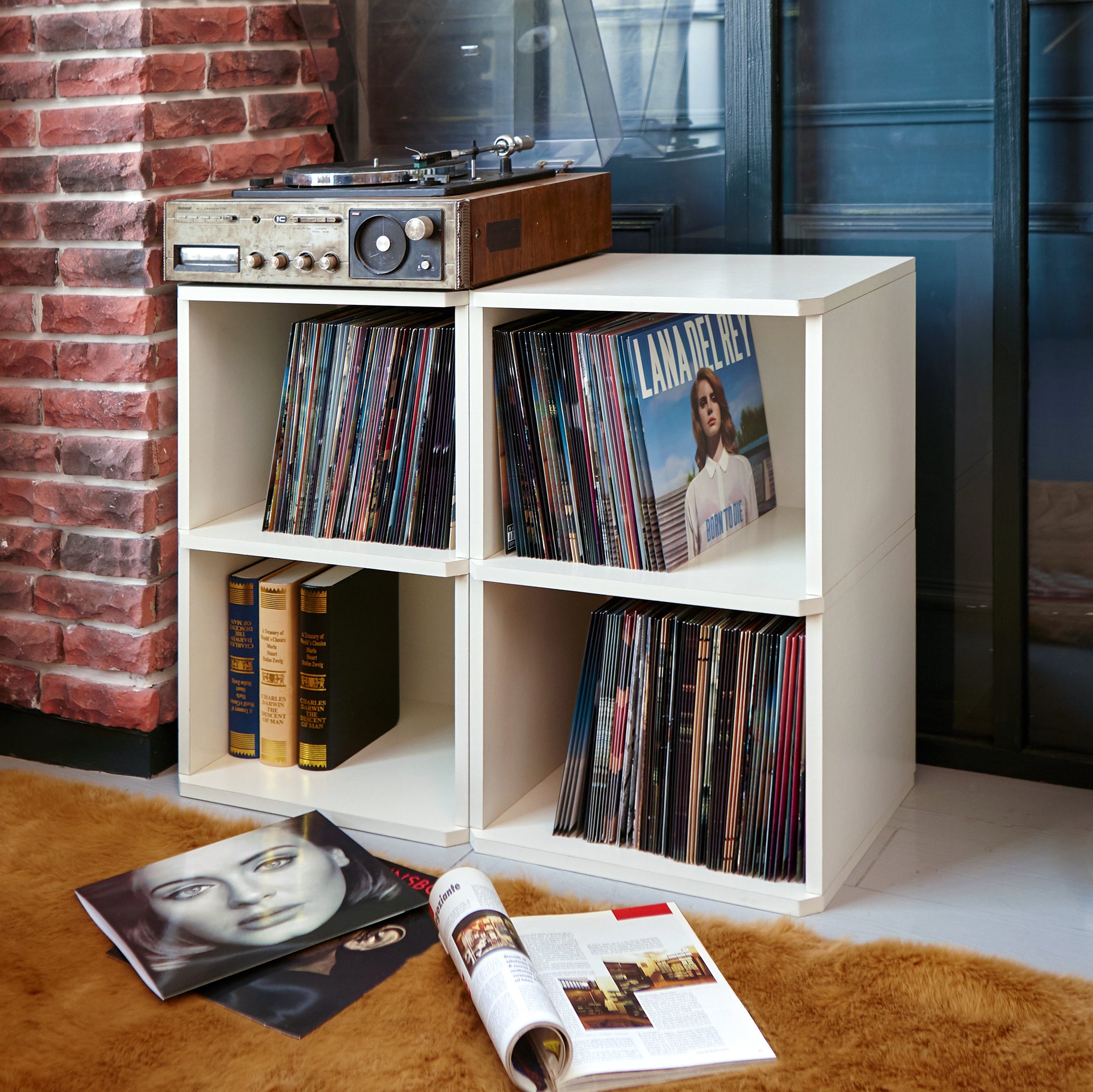 White Vinyl Record Album Storage Cube and Stackable Shelf - Way Basics