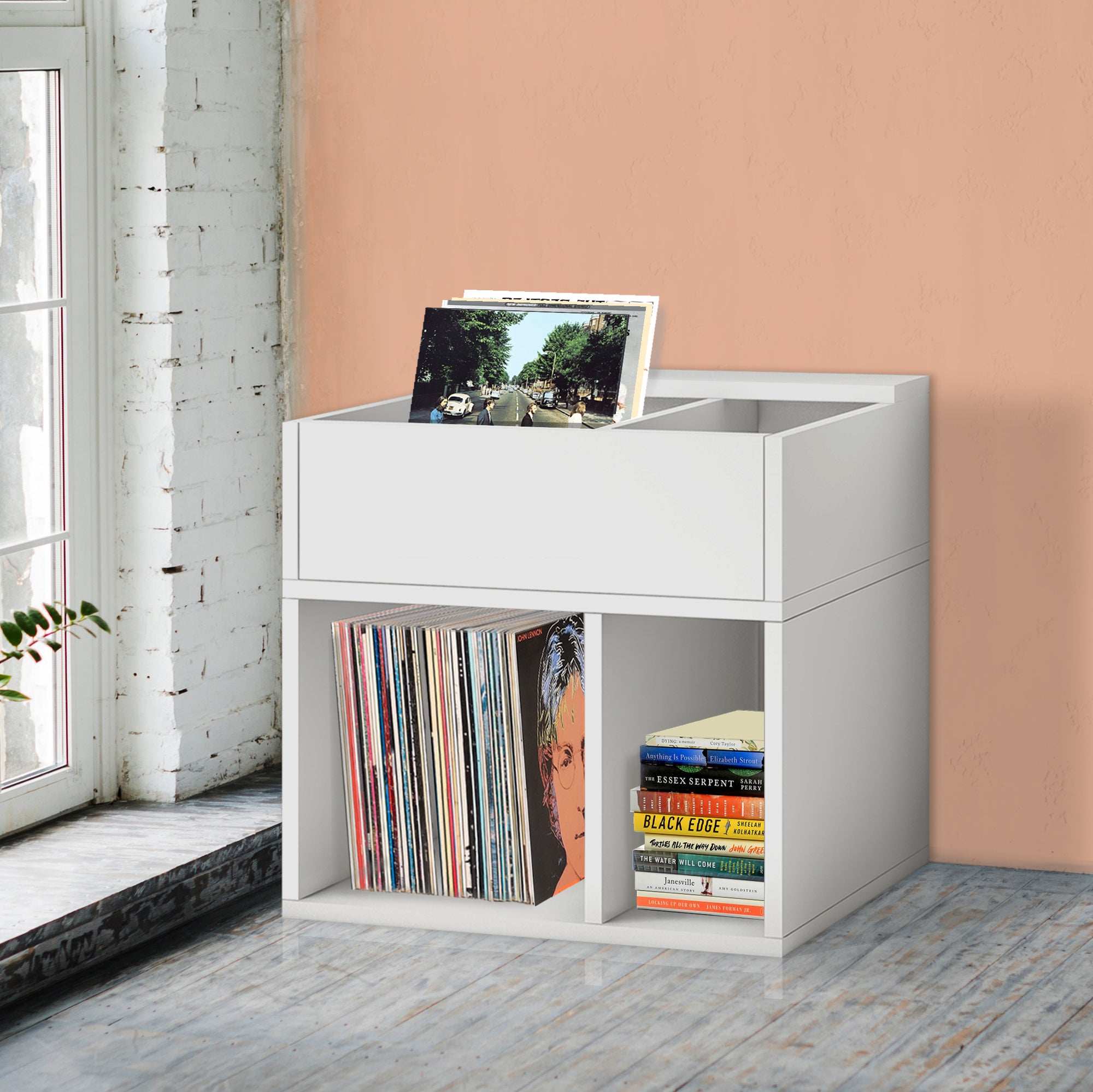 White Vinyl Record Album Storage Cube and Stackable Shelf - Way Basics