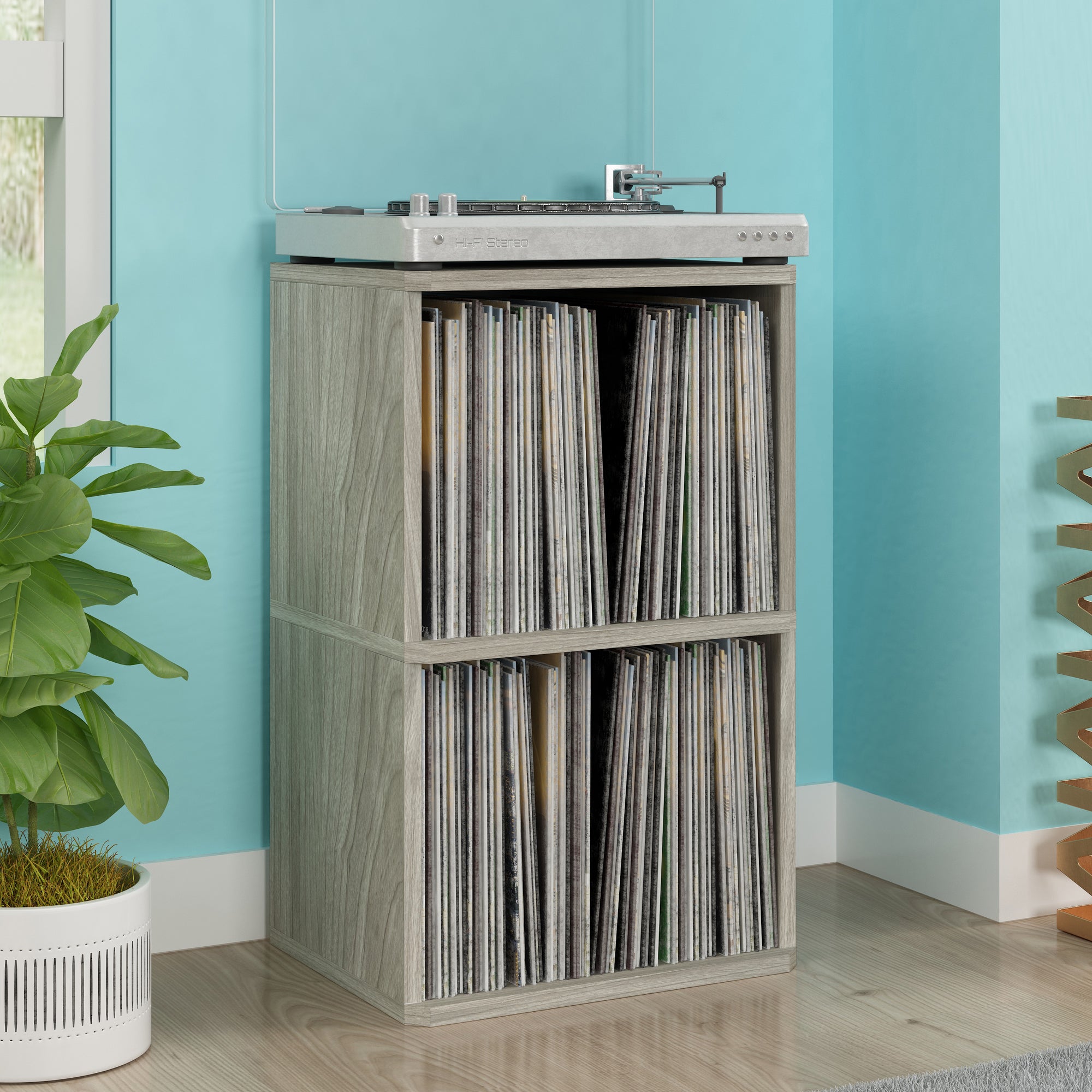 Vinyl Record Storage Cube Aspen Grey | Way Basics