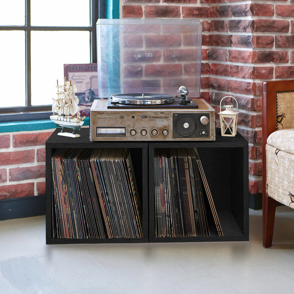 Charcoal Black Vinyl Record Album Storage Cube and Stackable Shelf - Way  Basics