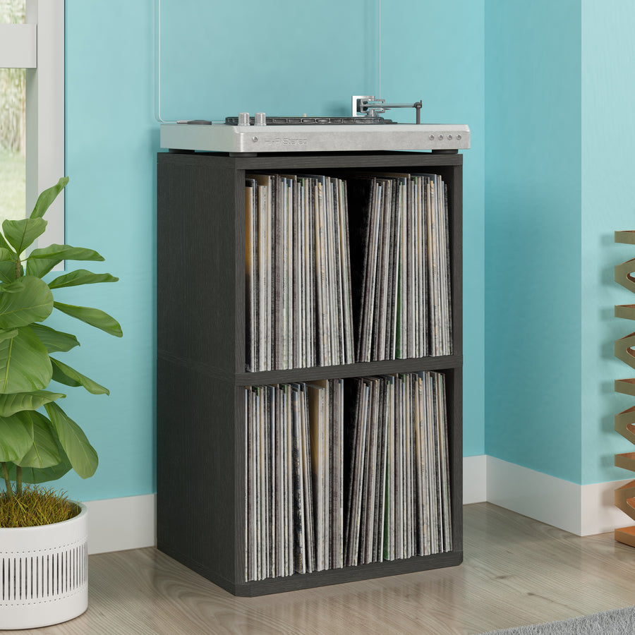 Marley 2-Shelf Vinyl Record Storage, Charcoal Black (New Woodgrain)