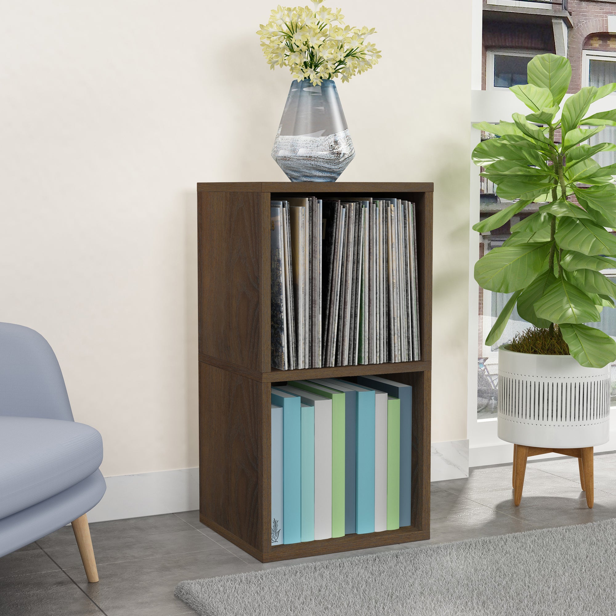 Presley Double Cube Vinyl Record Storage, Royal Walnut (New Color)