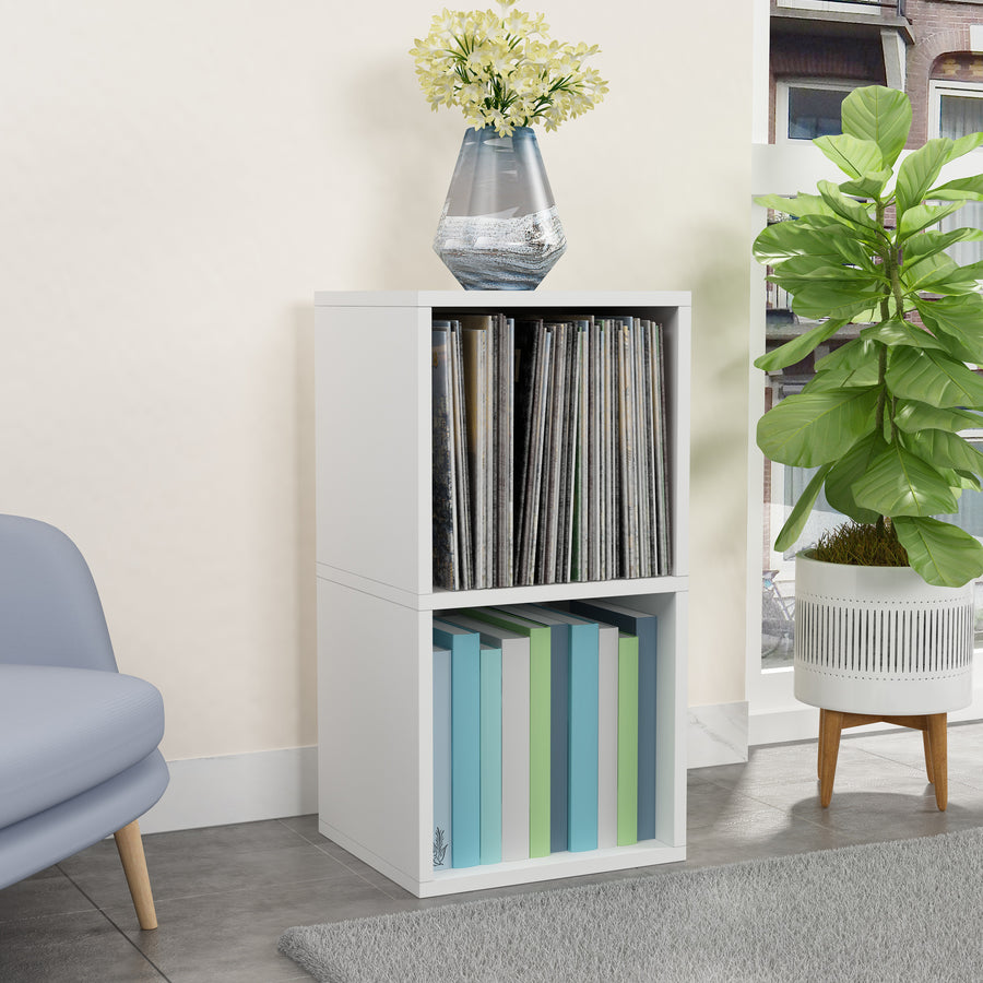 Presley Double Cube Vinyl Record Storage, White (New Color)